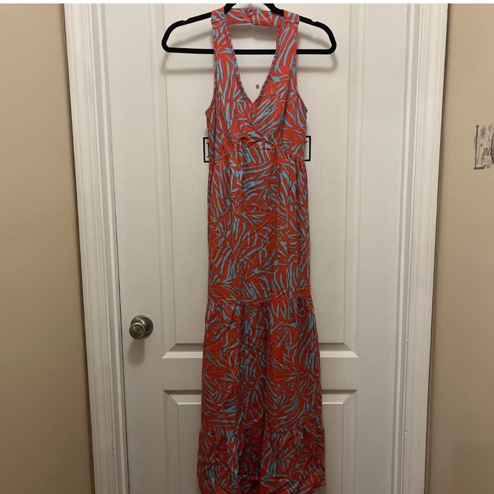 Japna Halter Full Length Maxi Dress Bohemian Smocked Women's Small Boho Beach
